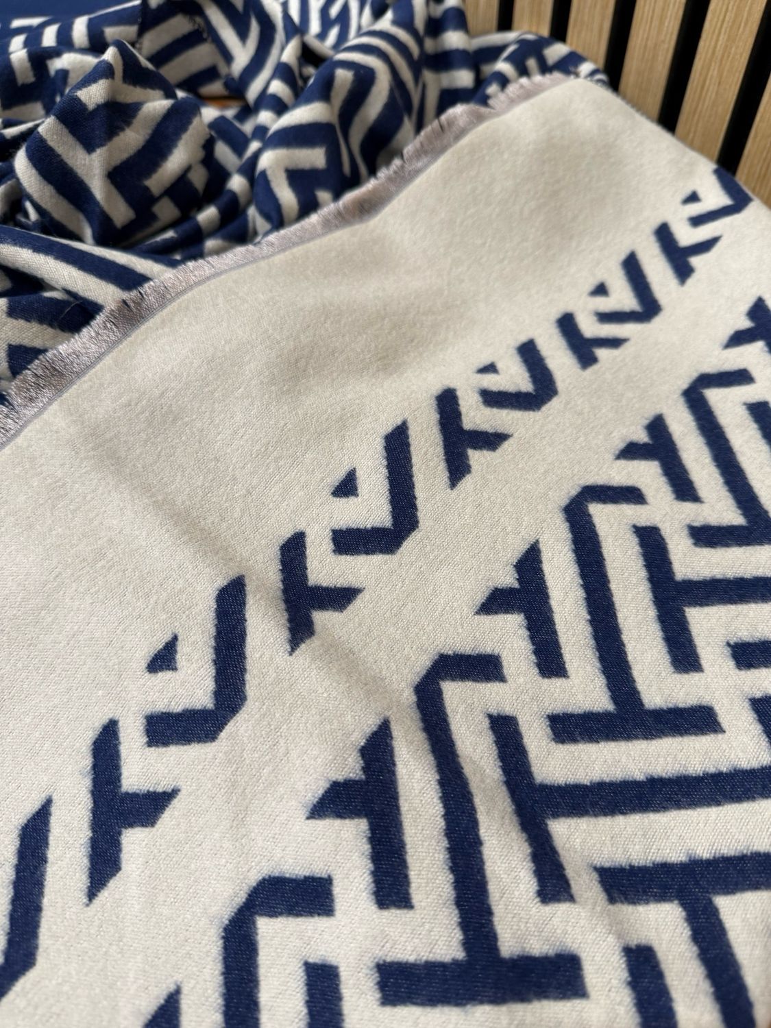 Reversible Navy &amp; Cream Geometric Scarf