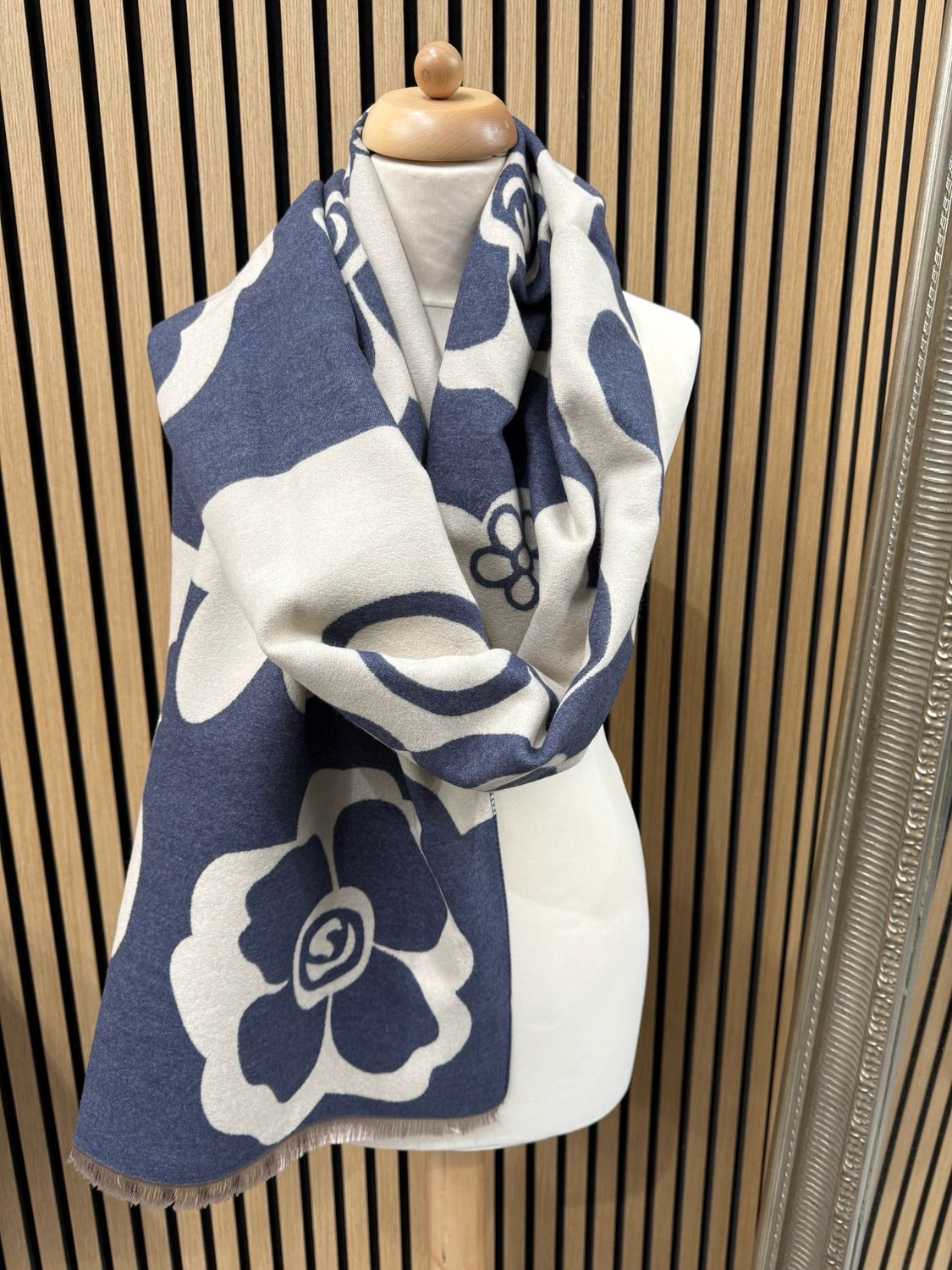 Reversible Navy &amp; Cream Floral Scarf