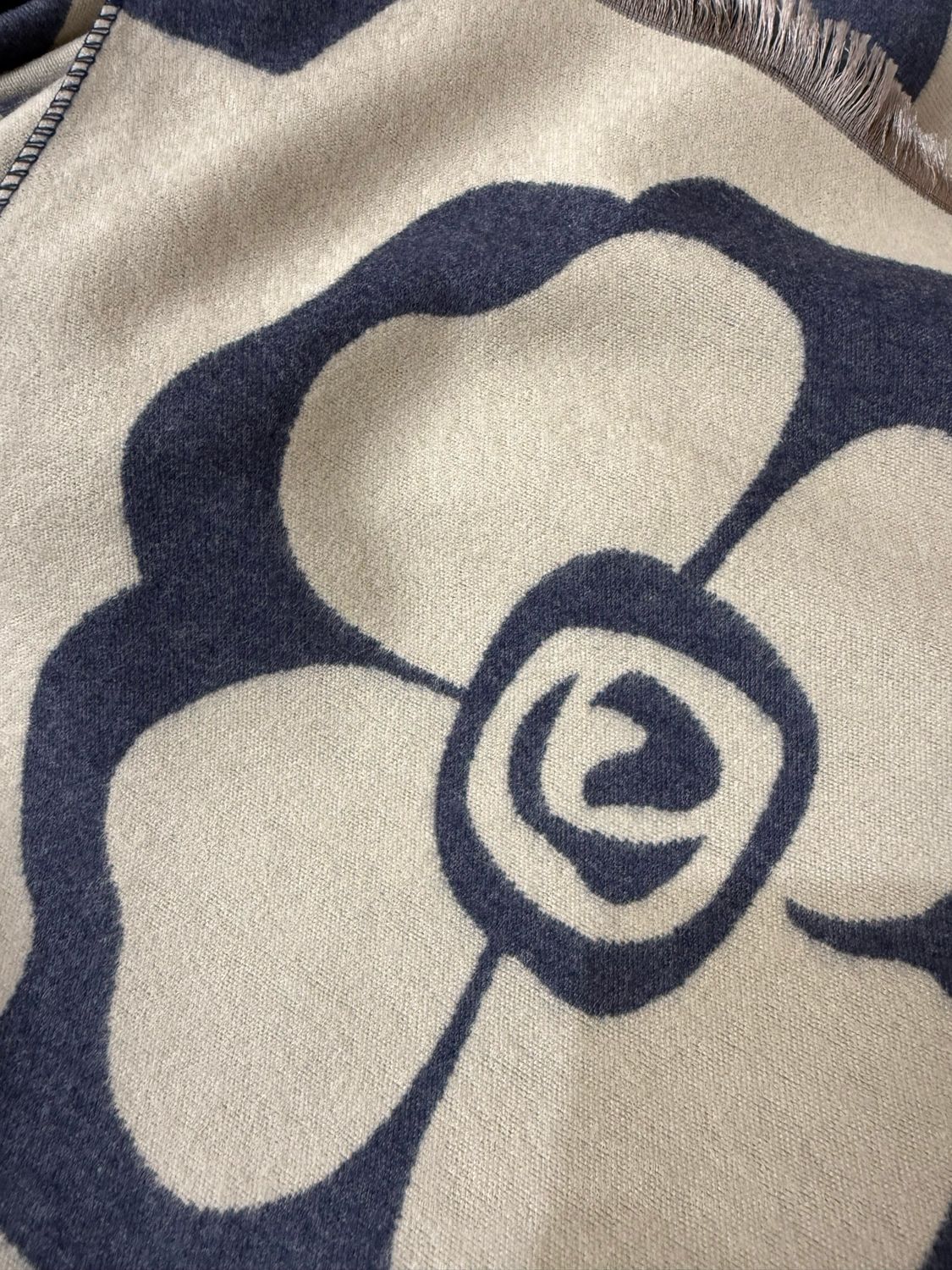Reversible Navy &amp; Cream Floral Scarf