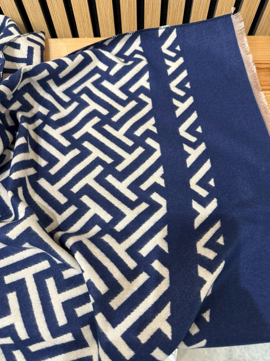 Reversible Navy &amp; Cream Geometric Scarf