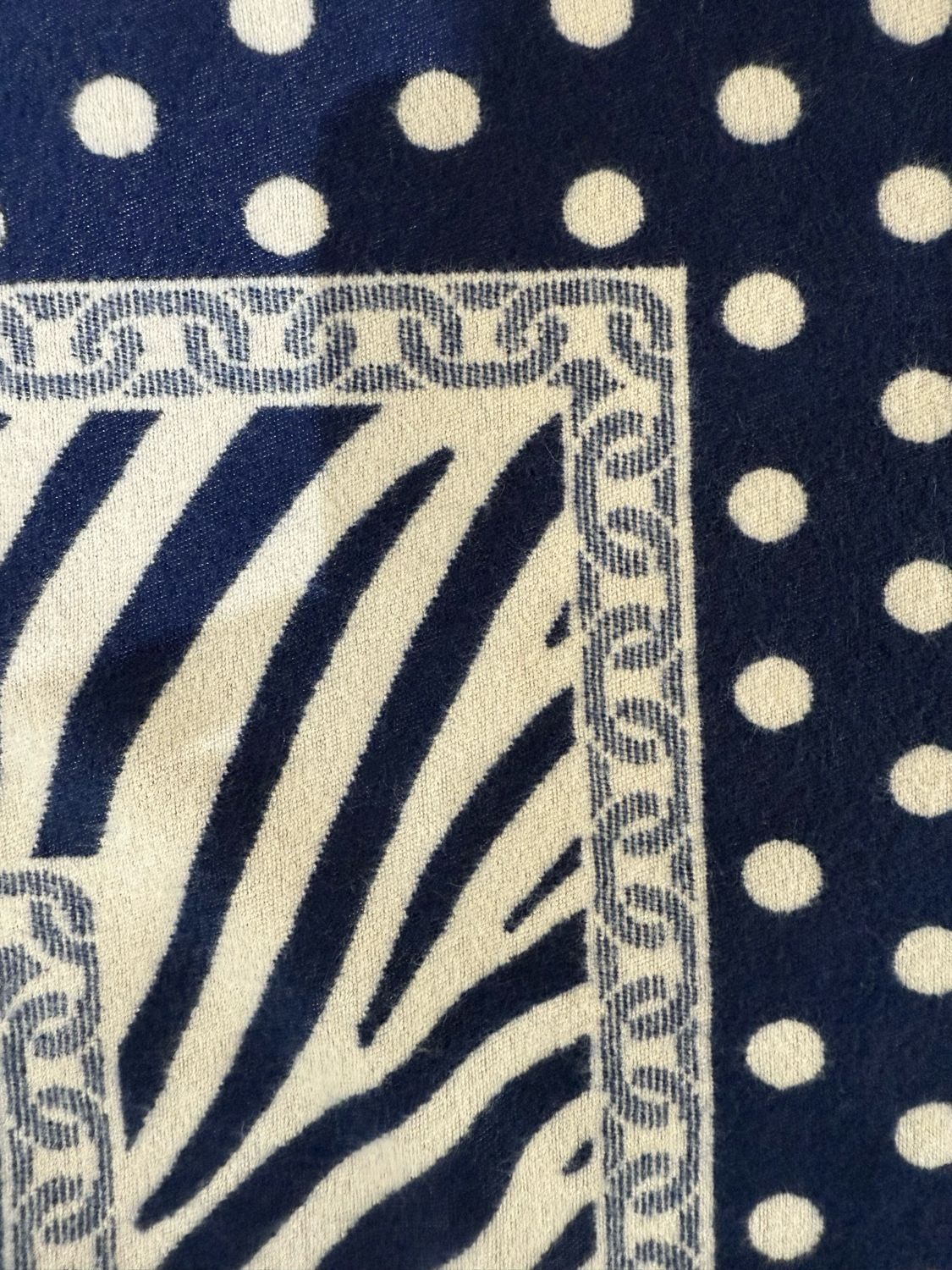 Reversible Navy &amp; Cream Polka Dot Print Scarf