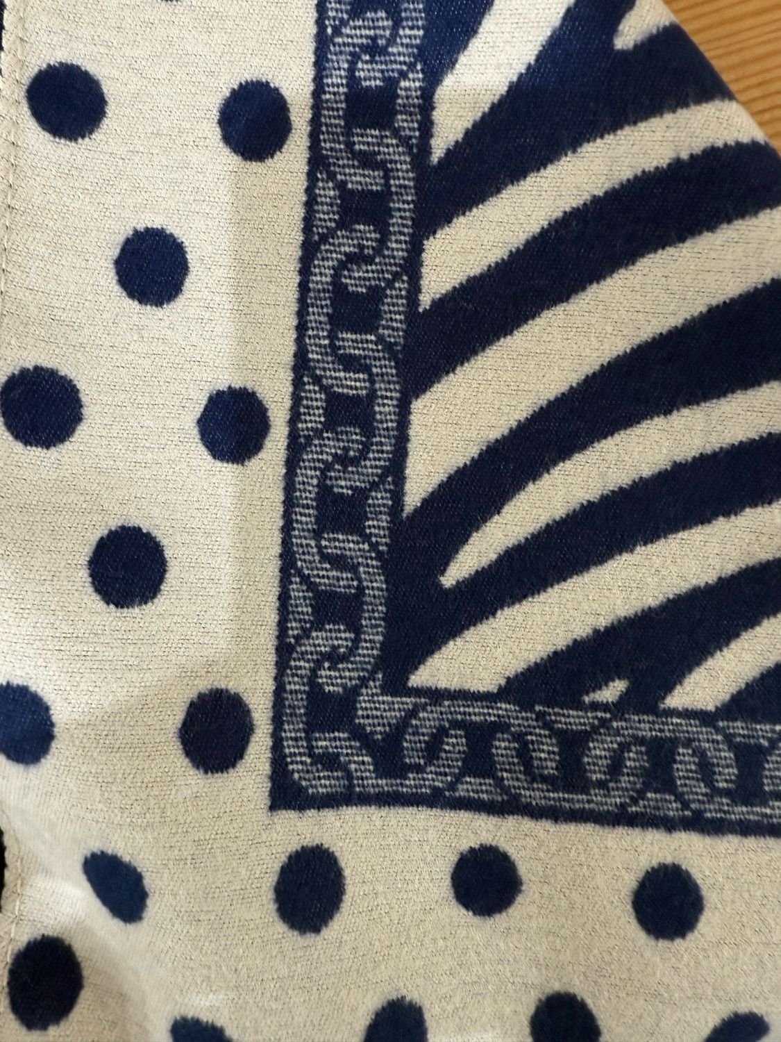 Reversible Navy &amp; Cream Polka Dot Print Scarf