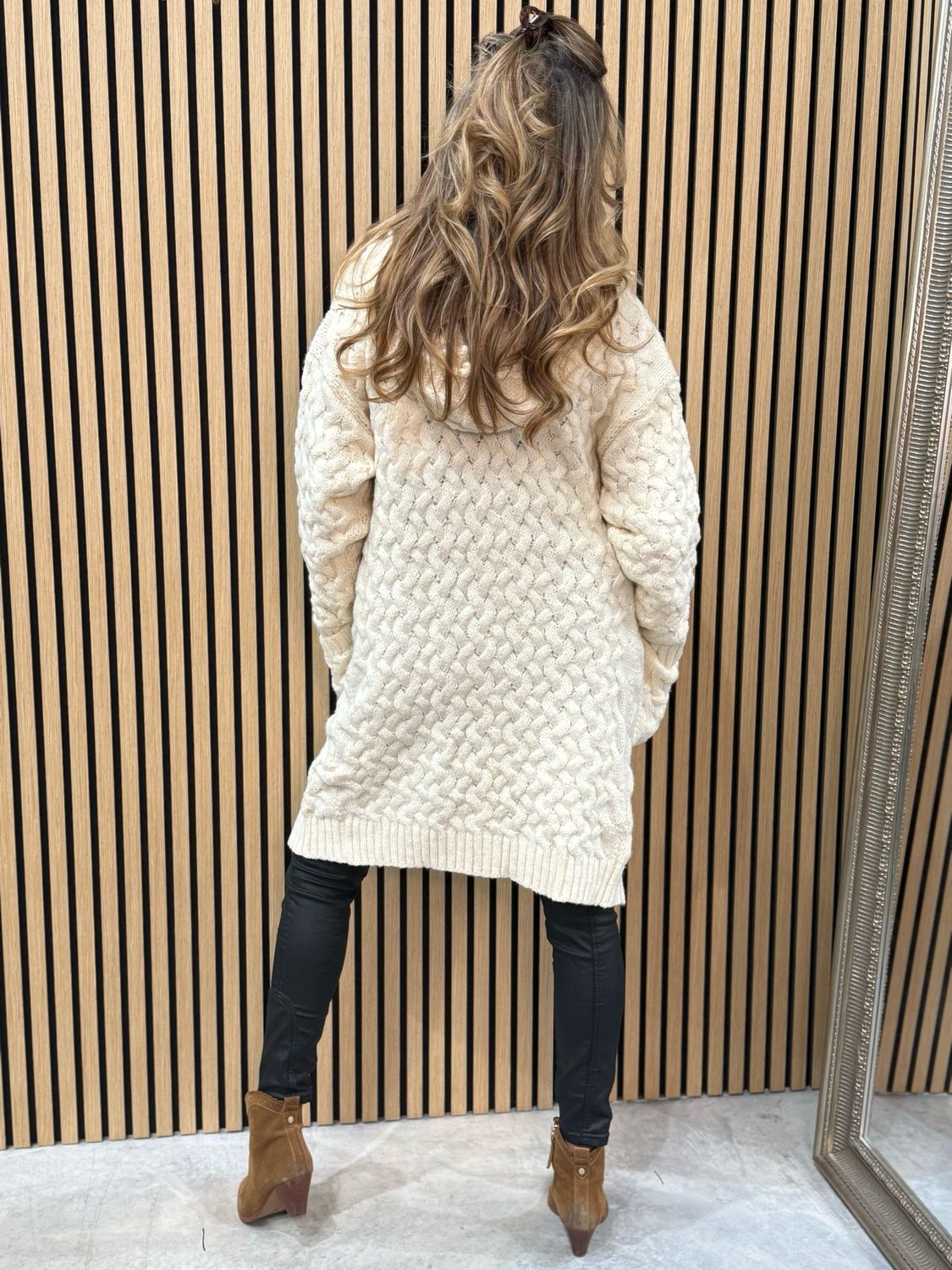 Sasha Cable Knit Hooded Cardigan Cream