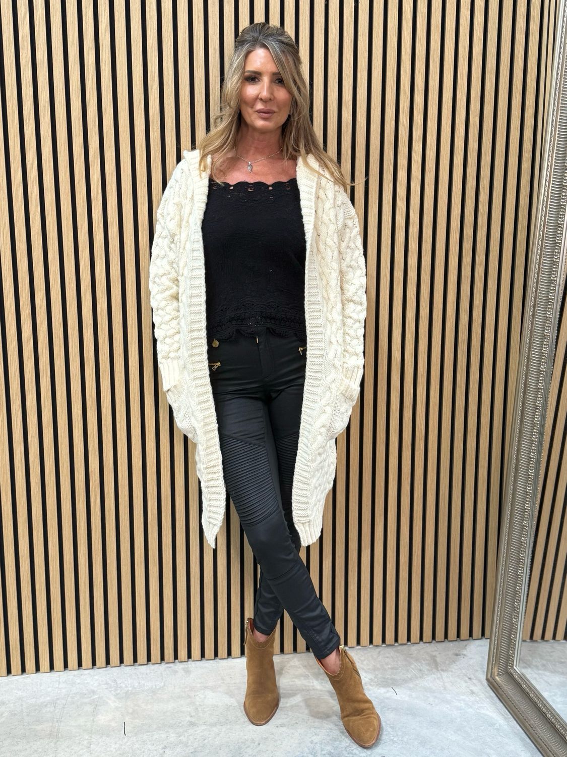 Sasha Cable Knit Hooded Cardigan Cream