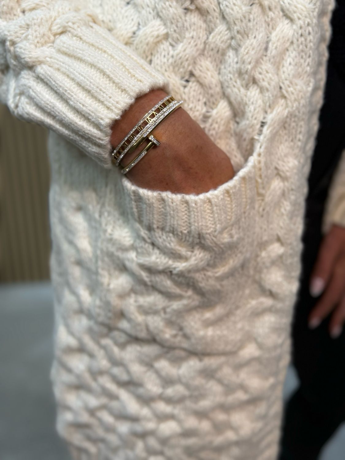 Sasha Cable Knit Hooded Cardigan Cream