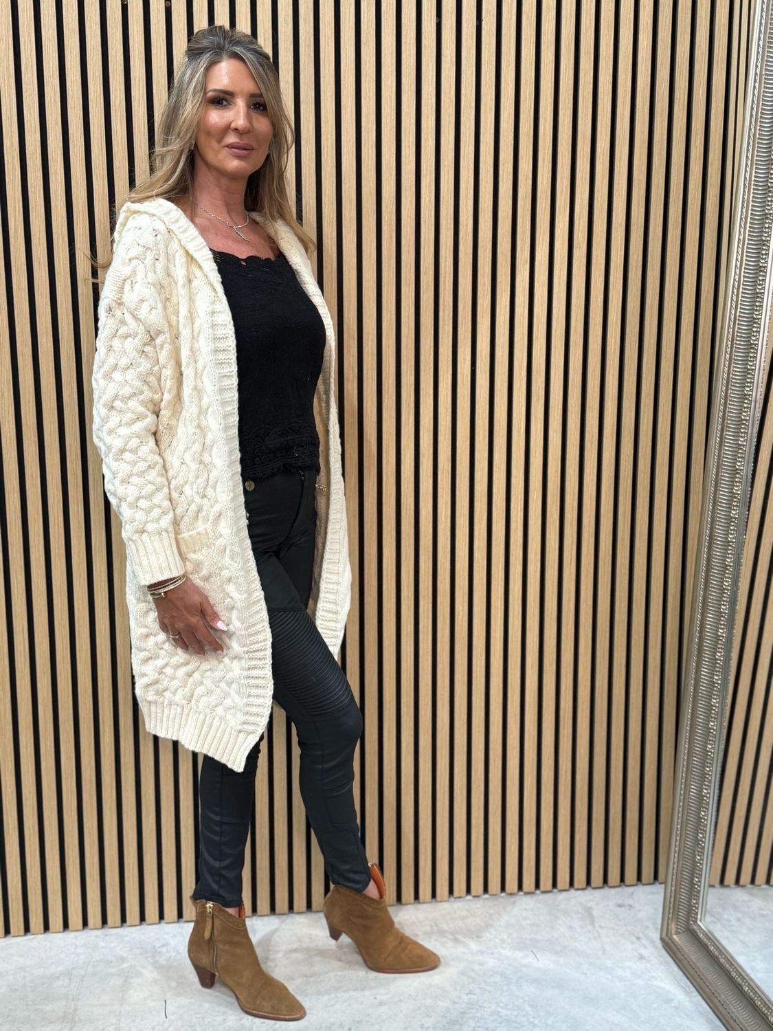Sasha Cable Knit Hooded Cardigan Cream