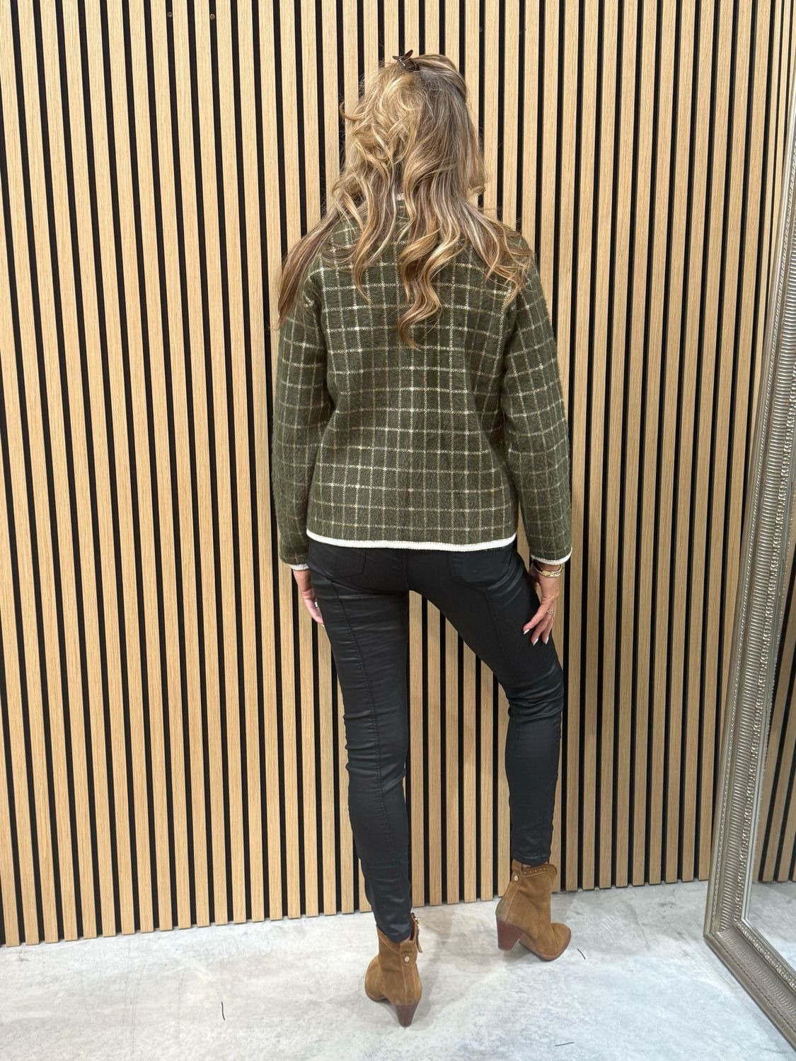 Sofia Checked Knit Jacket Khaki