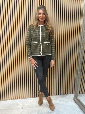 Sofia Checked Knit Jacket Khaki