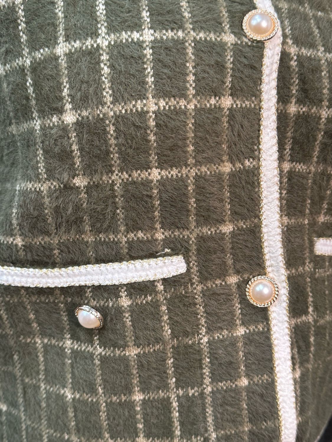 Sofia Checked Knit Jacket Khaki