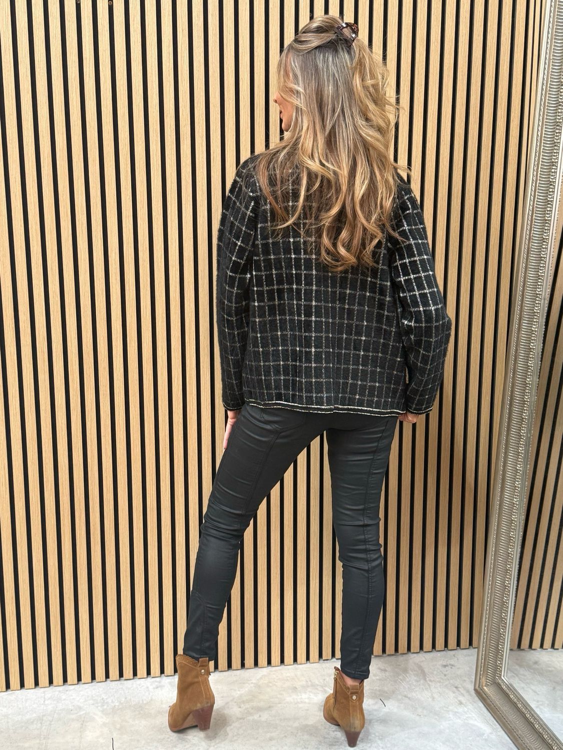 Sofia Checked Knit Jacket Black