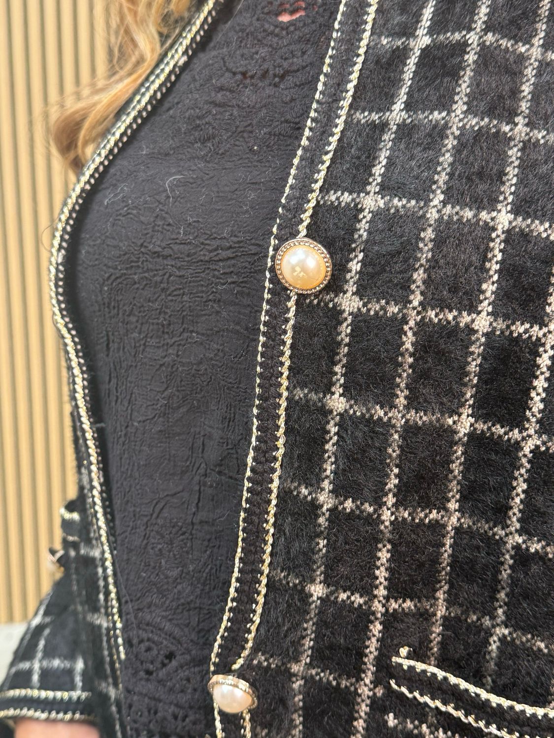 Sofia Checked Knit Jacket Black