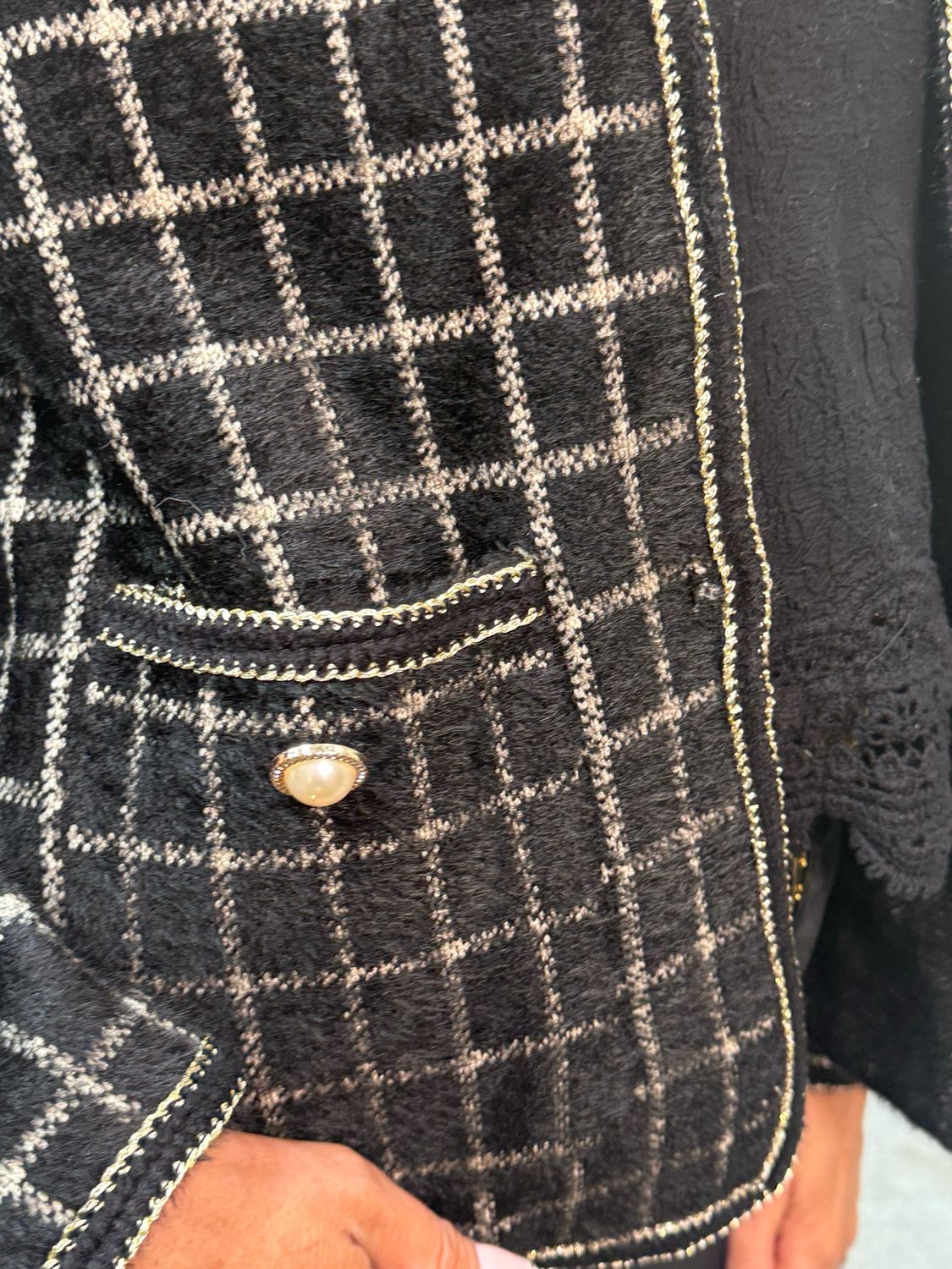 Sofia Checked Knit Jacket Black