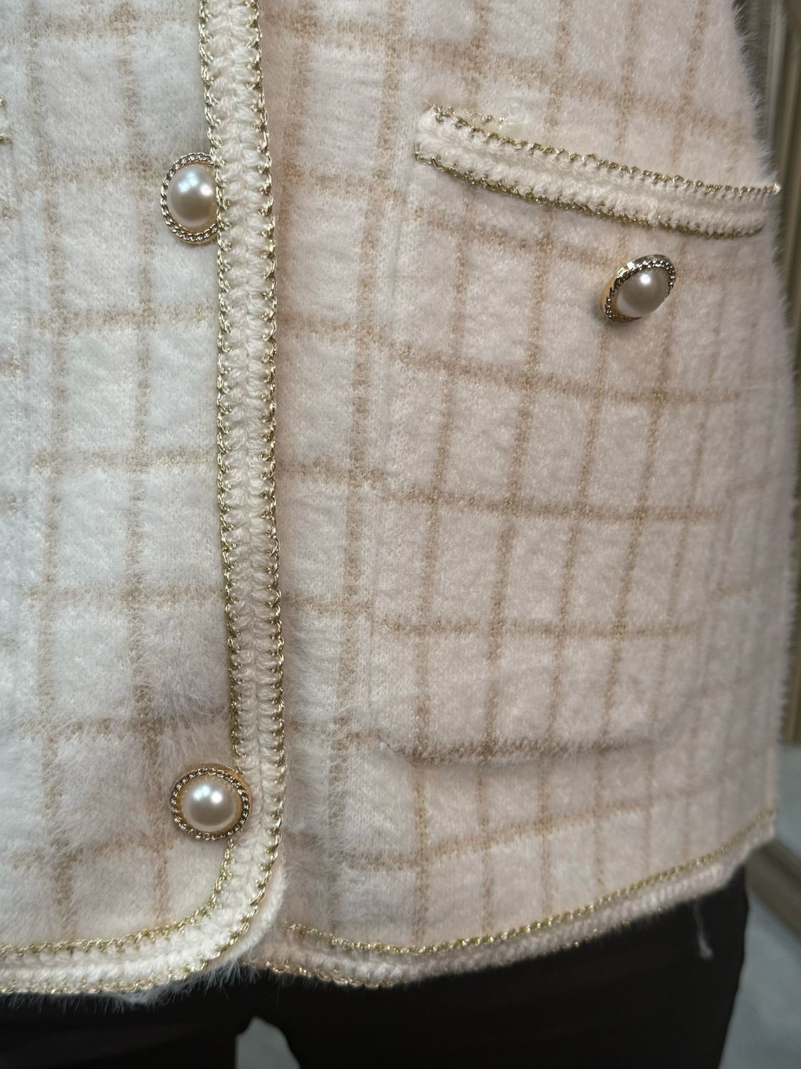 Sofia Checked Knit Jacket Cream