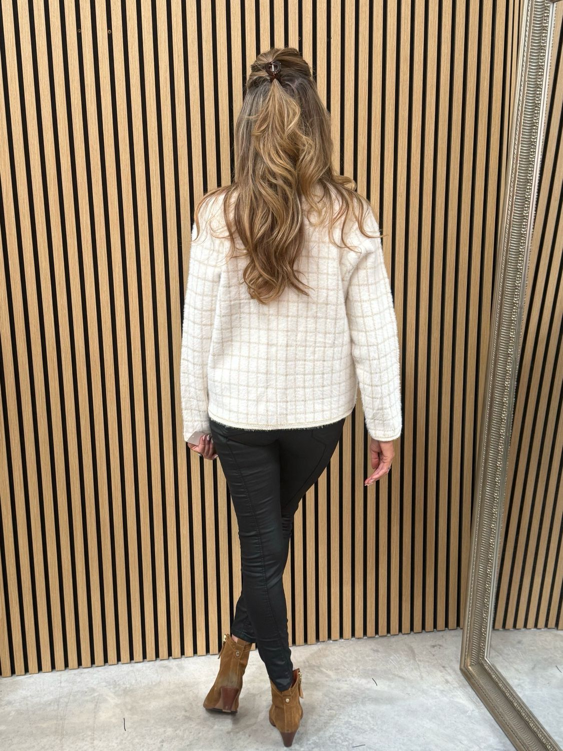 Sofia Checked Knit Jacket Cream