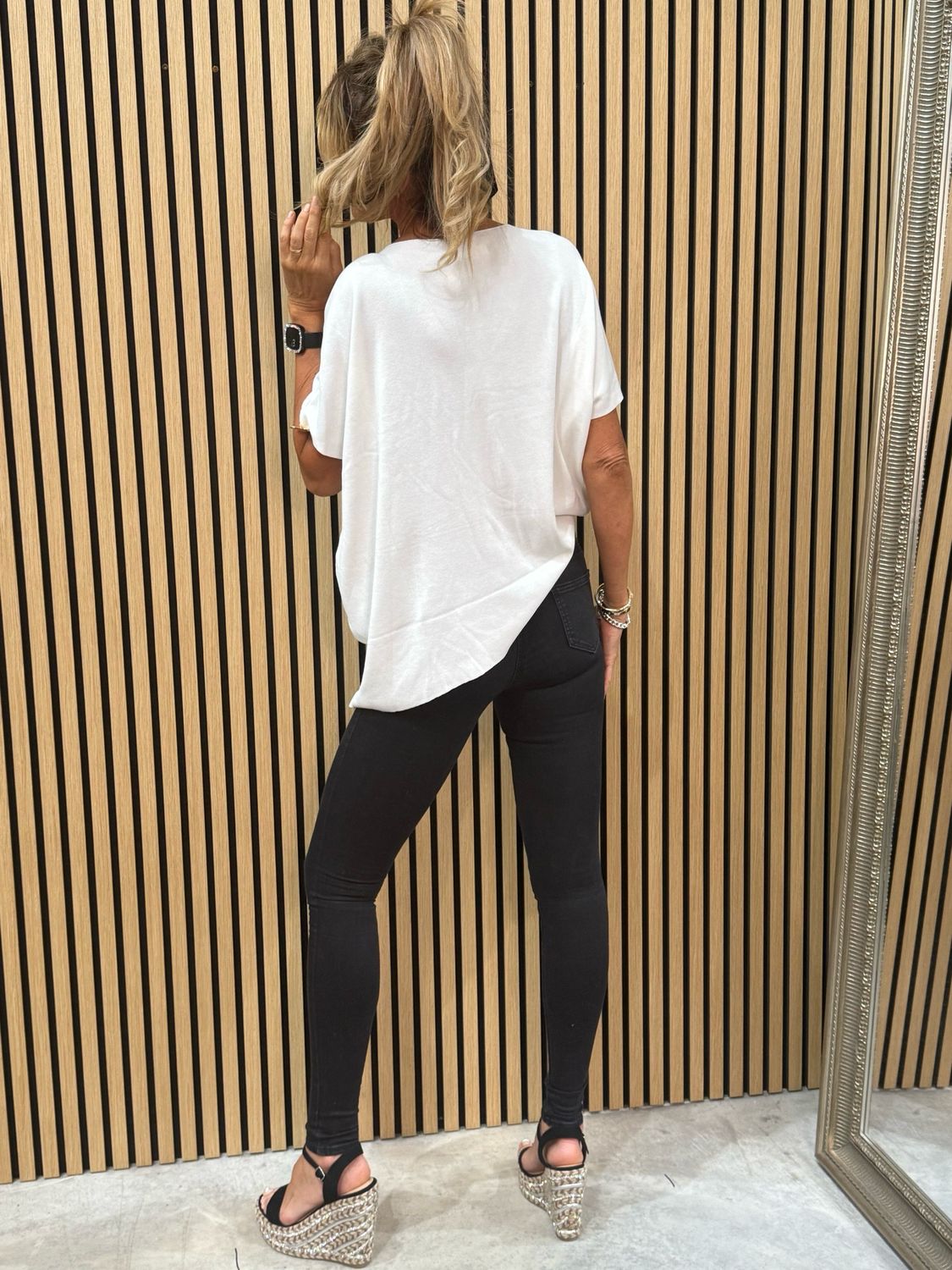 Sally A-symmetric Top With Button Detail White