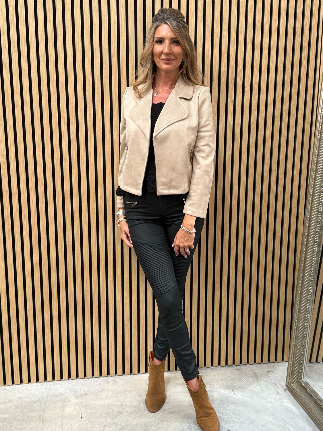 Polly Suede Look Waterfall Jacket Beige