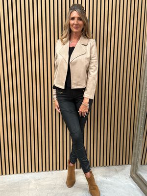 Polly Suede Look Waterfall Jacket Beige