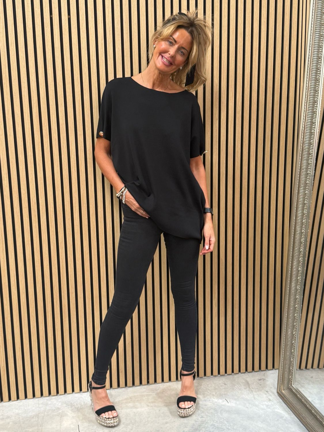 Sally A-Symmetric Top With Button Detail Black
