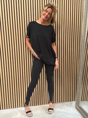 Sally A-Symmetric Top With Button Detail Black