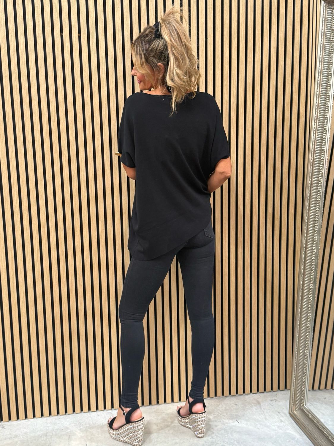 Sally A-Symmetric Top With Button Detail Black