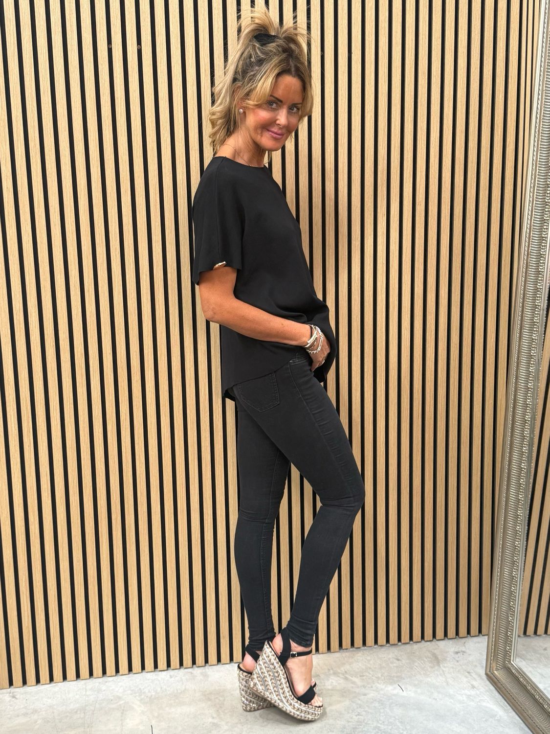 Sally A-Symmetric Top With Button Detail Black