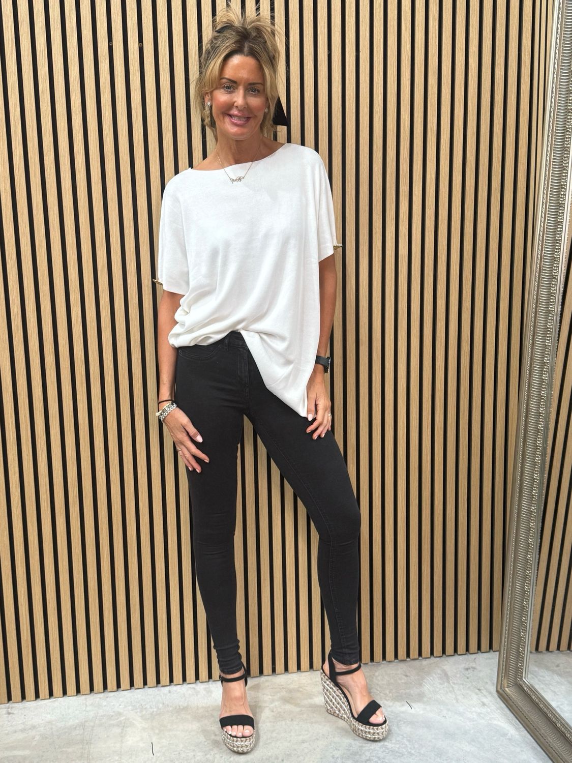 Sally A-symmetric Top With Button Detail White