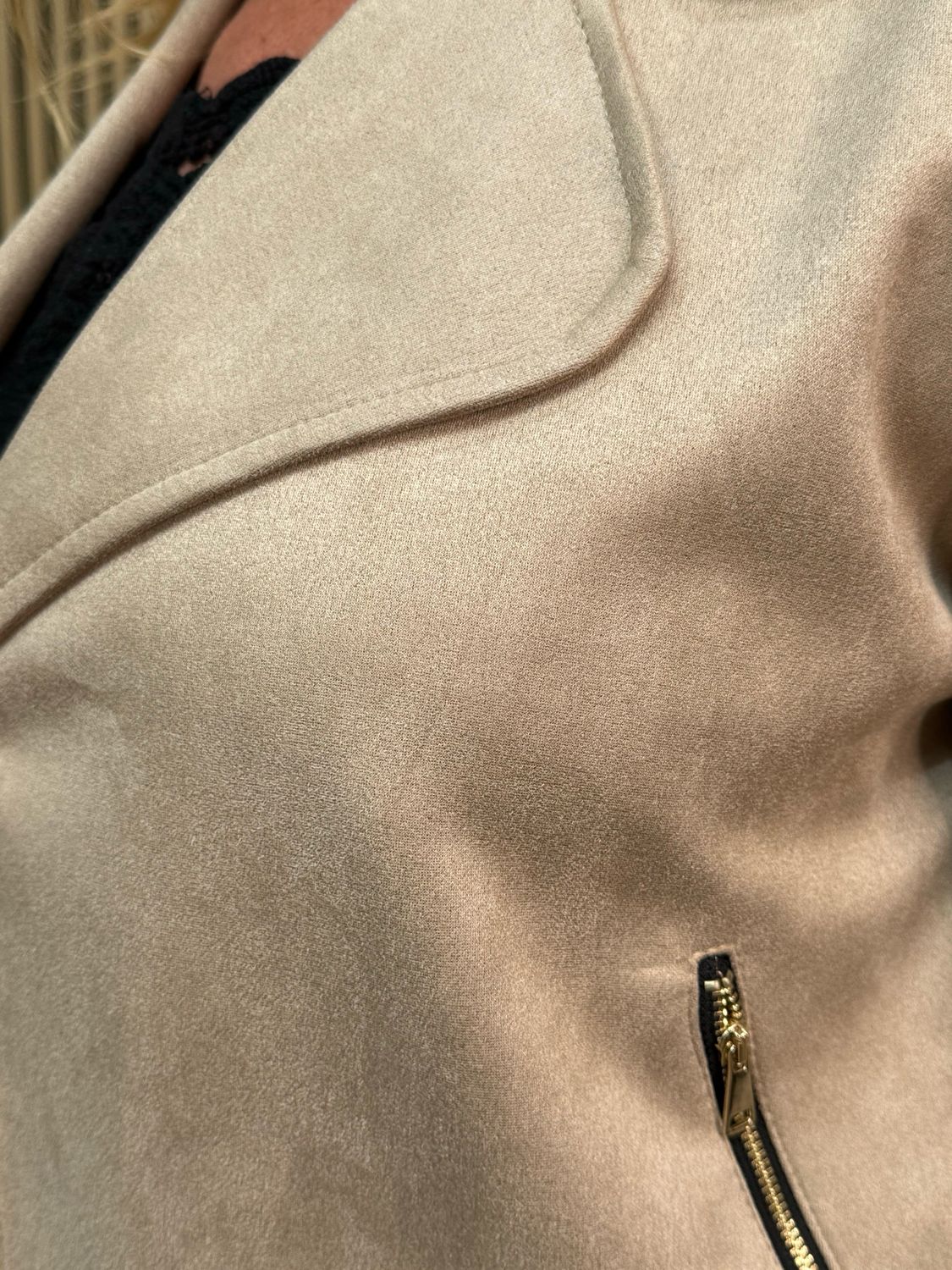 Polly Suede Look Waterfall Jacket Beige