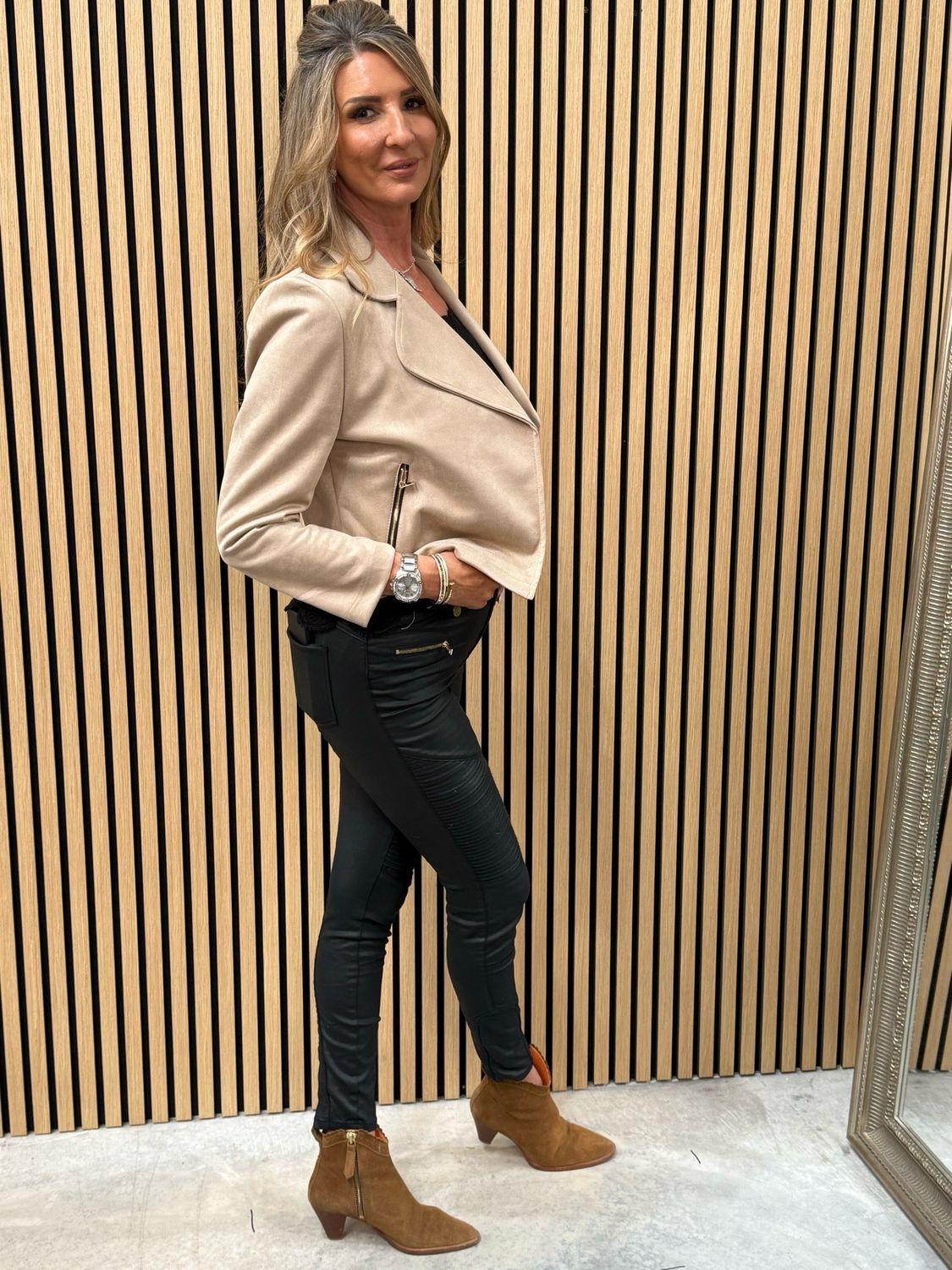 Polly Suede Look Waterfall Jacket Beige