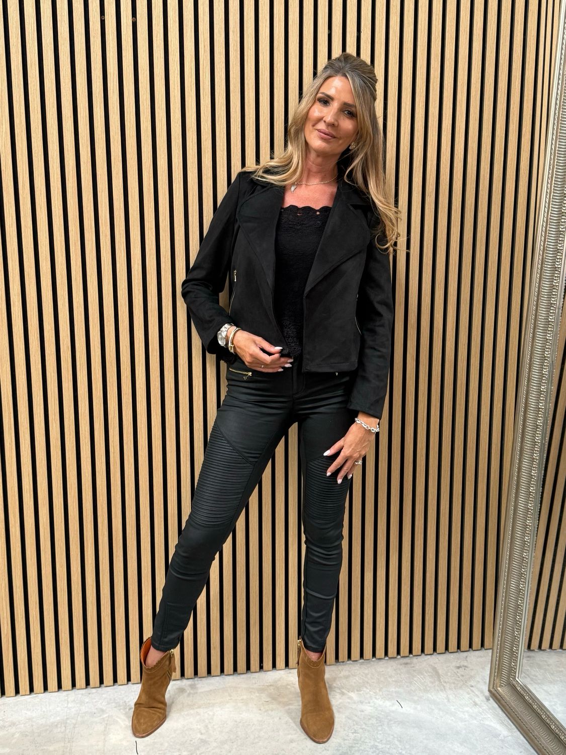 Polly Suede Look Waterfall Jacket Black