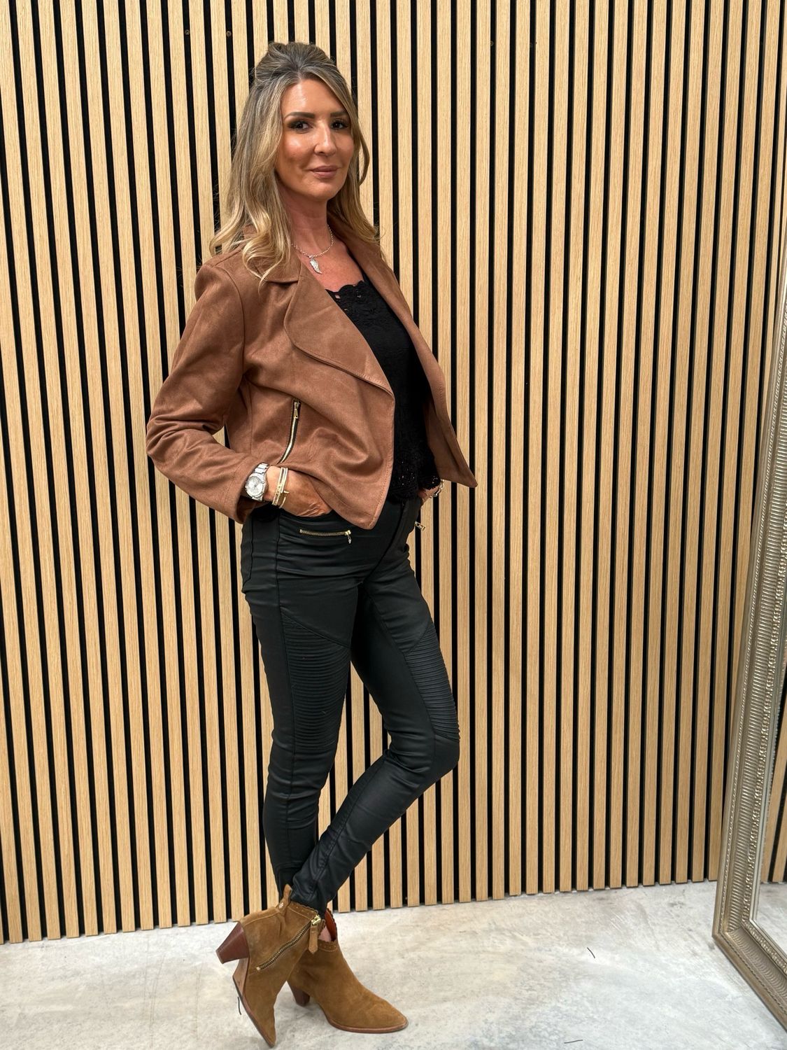 Polly Suede Look Waterfall Jacket Tan