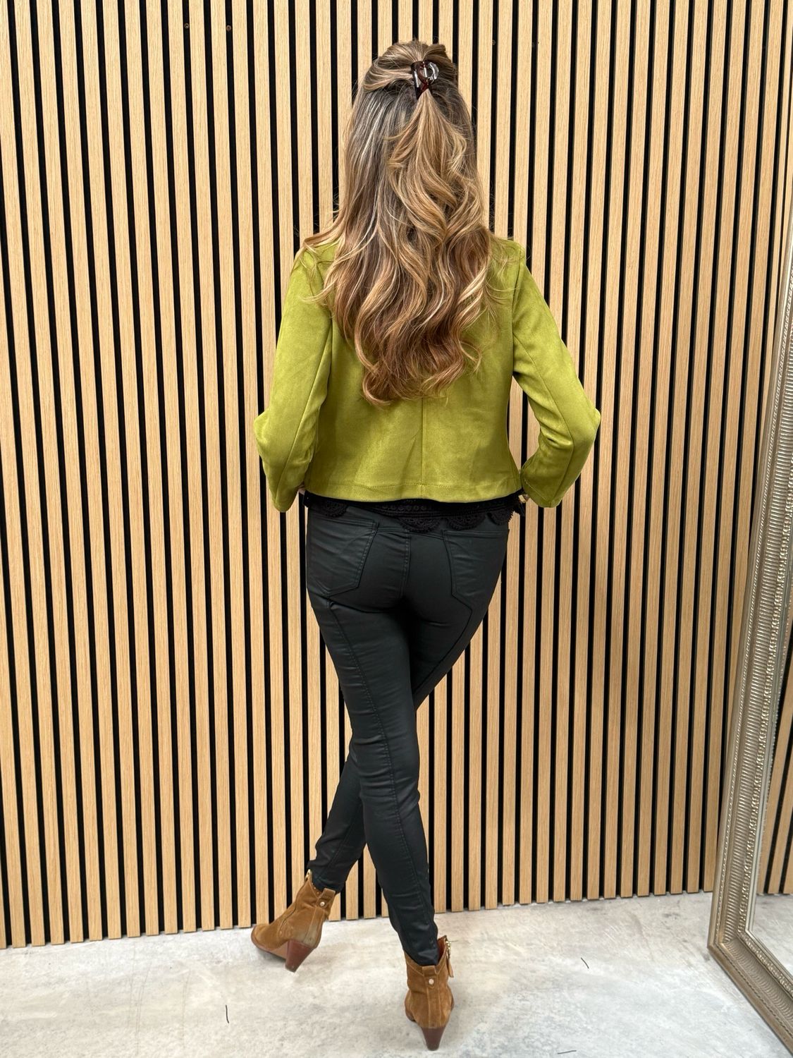Polly Suede Look Waterfall Jacket Lime