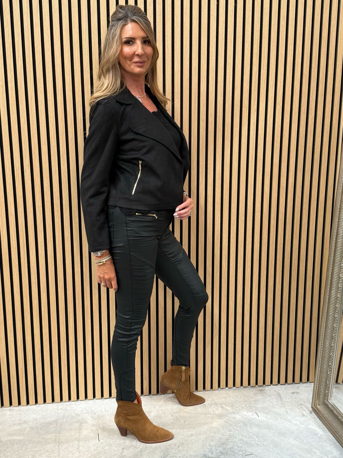 Polly Suede Look Waterfall Jacket Black
