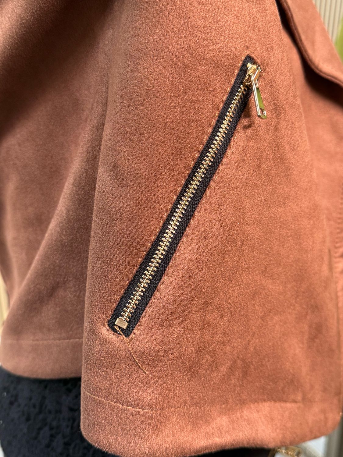Polly Suede Look Waterfall Jacket Tan