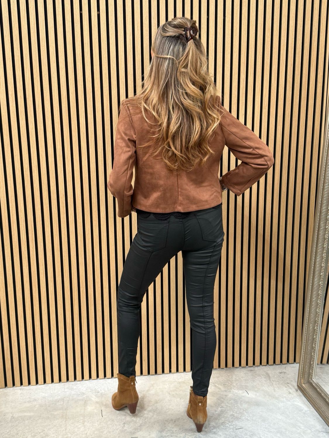 Polly Suede Look Waterfall Jacket Tan