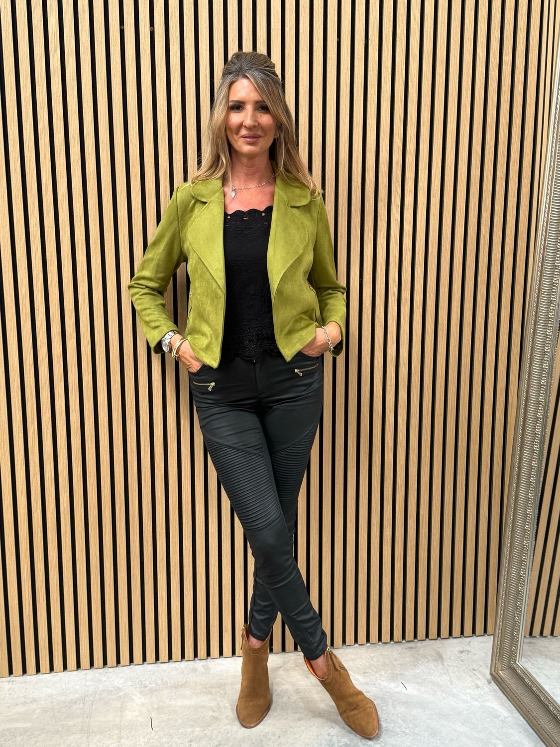 Polly Suede Look Waterfall Jacket Lime