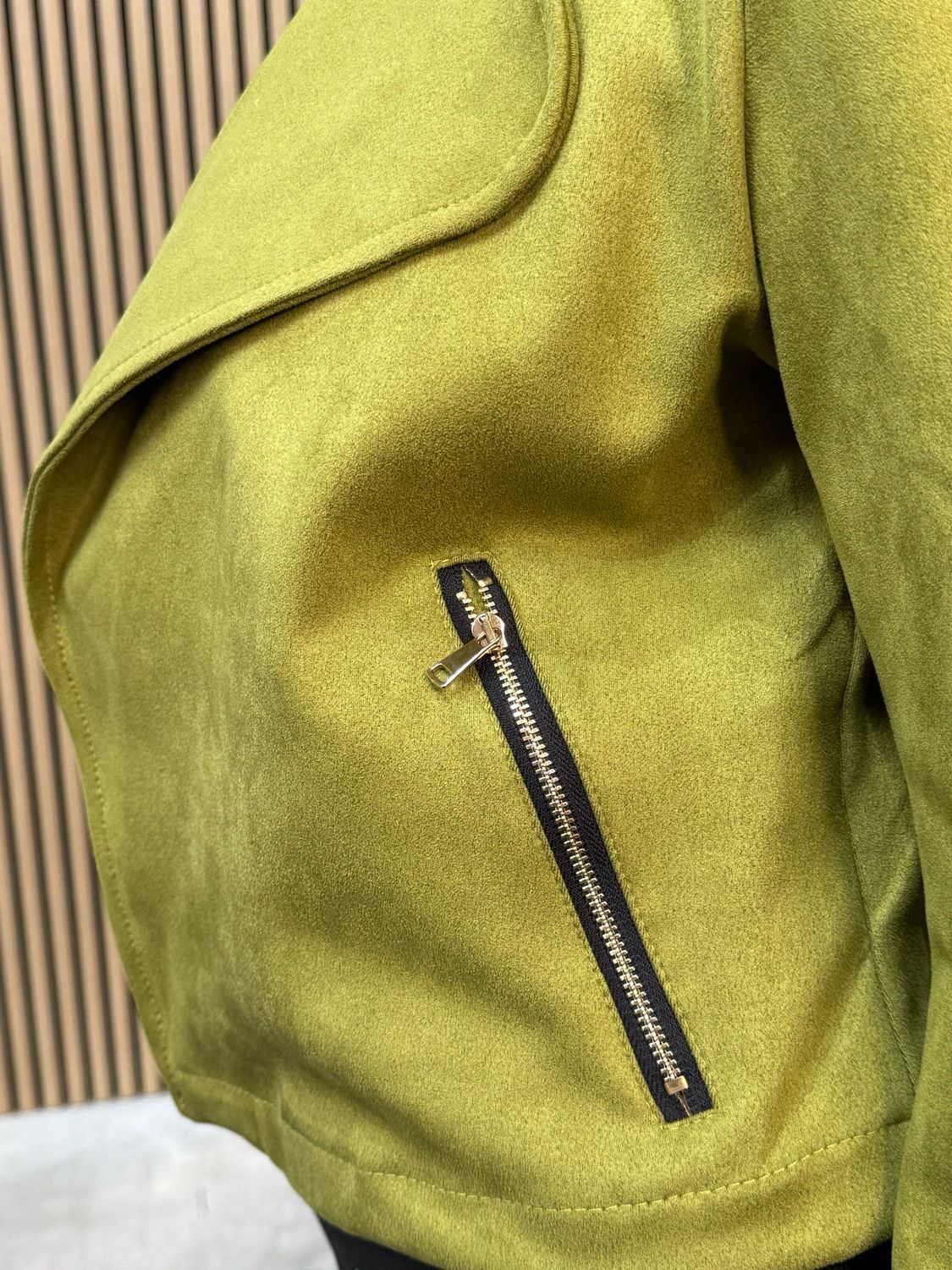 Polly Suede Look Waterfall Jacket Lime