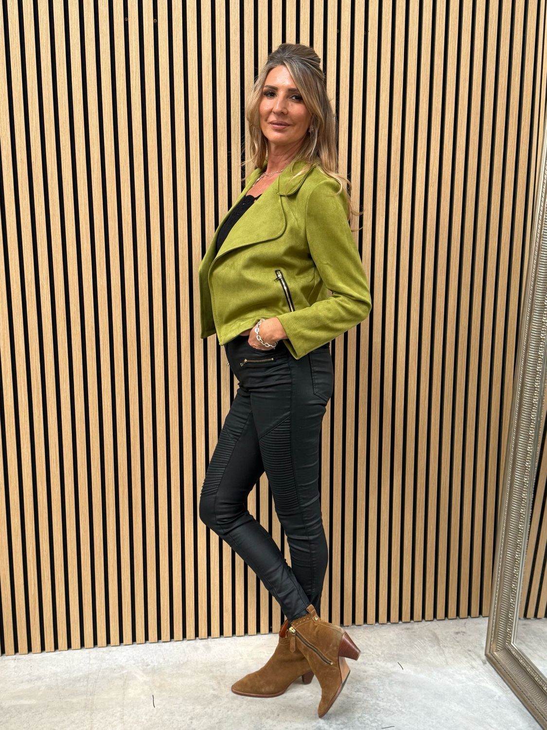 Polly Suede Look Waterfall Jacket Lime
