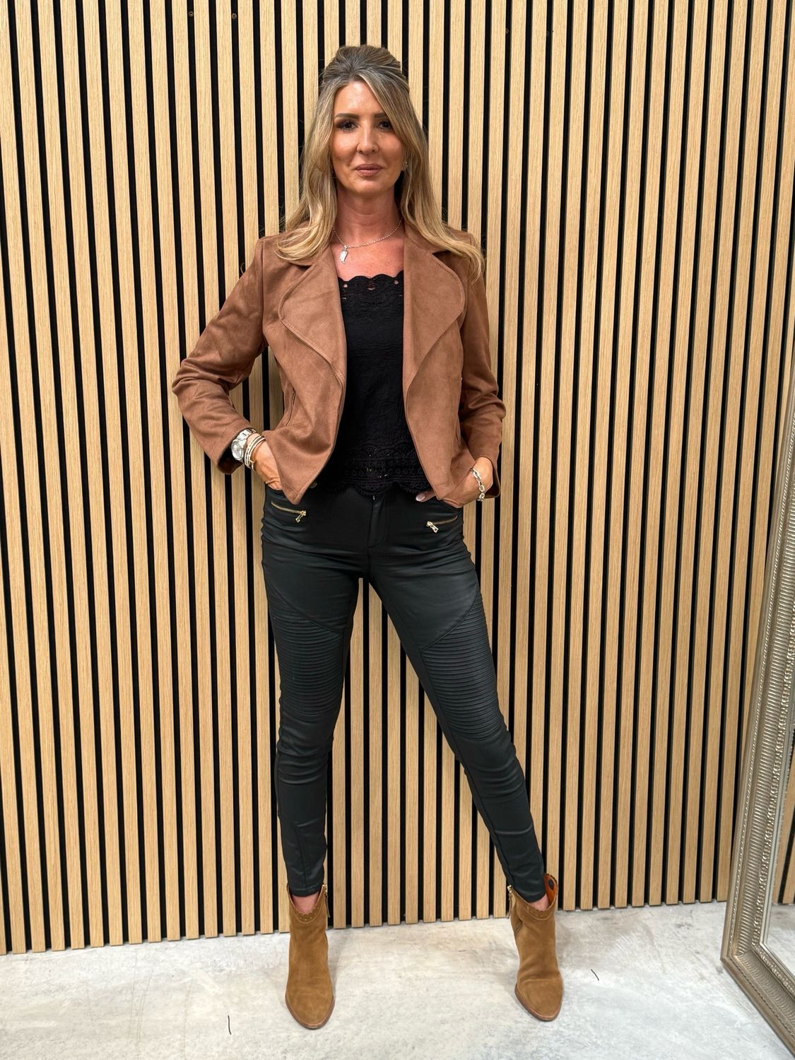 Polly Suede Look Waterfall Jacket Tan
