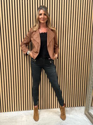 Polly Suede Look Waterfall Jacket Tan