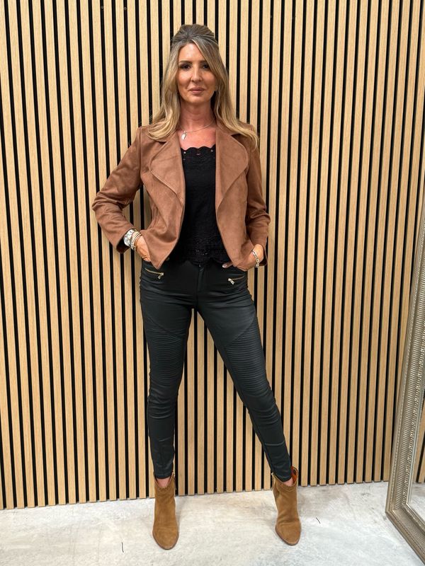 Polly Suede Look Waterfall Jacket Tan