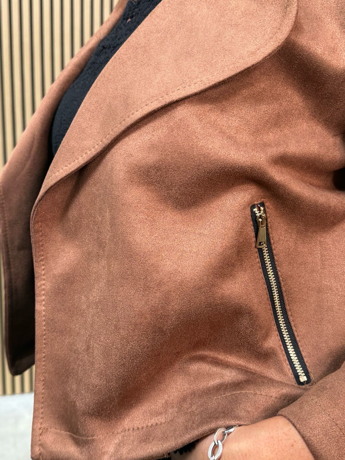 Polly Suede Look Waterfall Jacket Tan