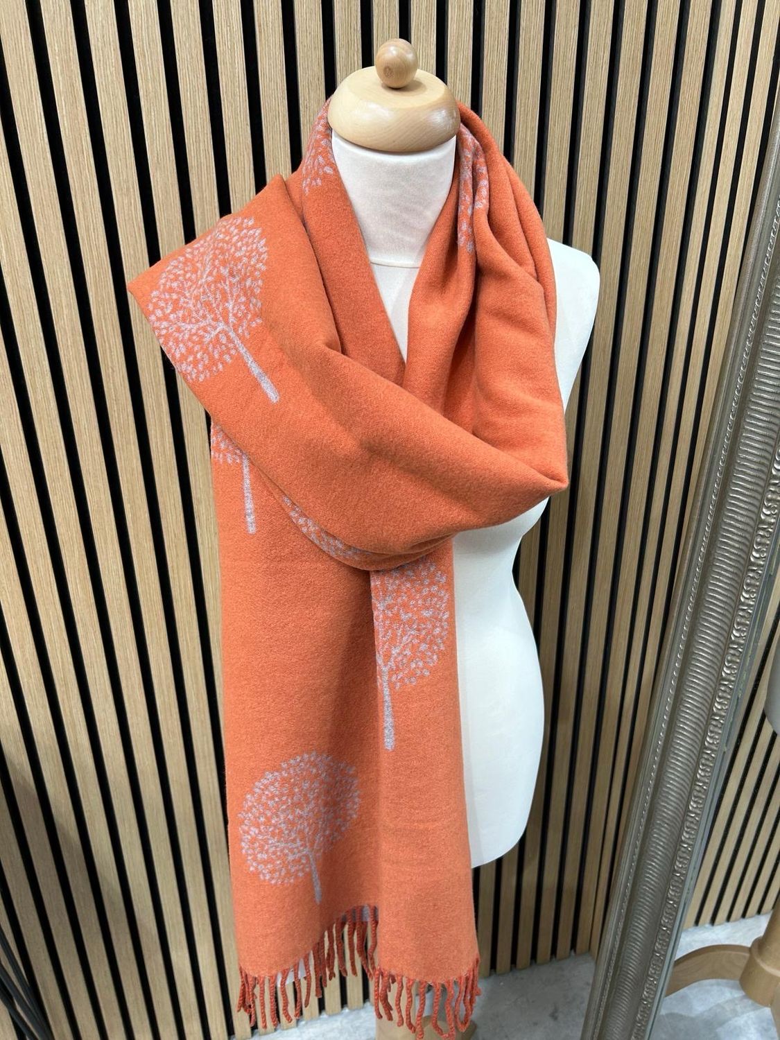 Tree Of Life Reversible Scarf Orange &amp; Grey