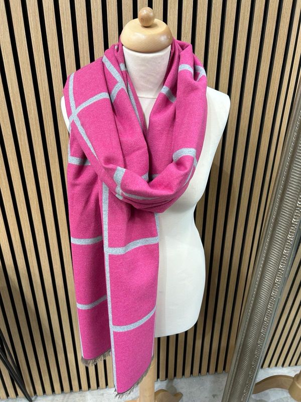Reversible Fuchsia Grid Pattern Scarf