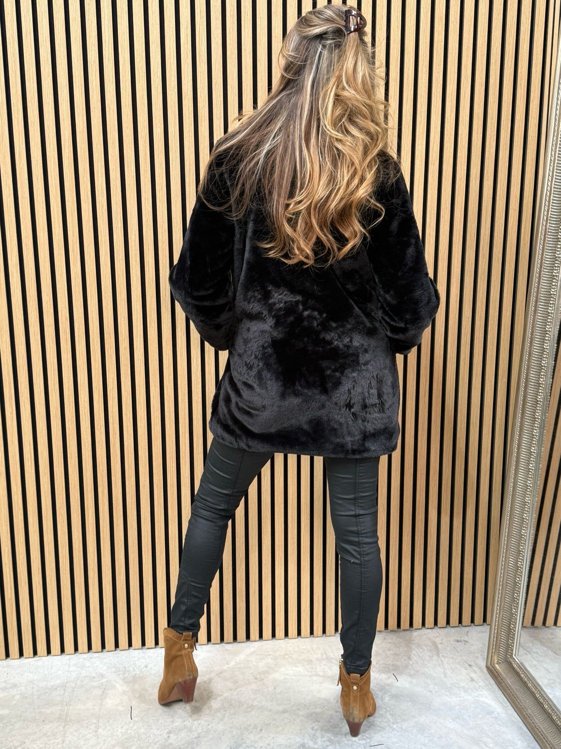 Faux Mid length Fur Coat Black
