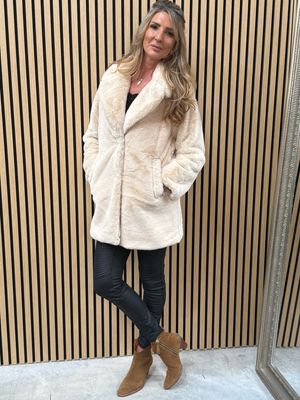Faux Mid Length Fur Coat Cream