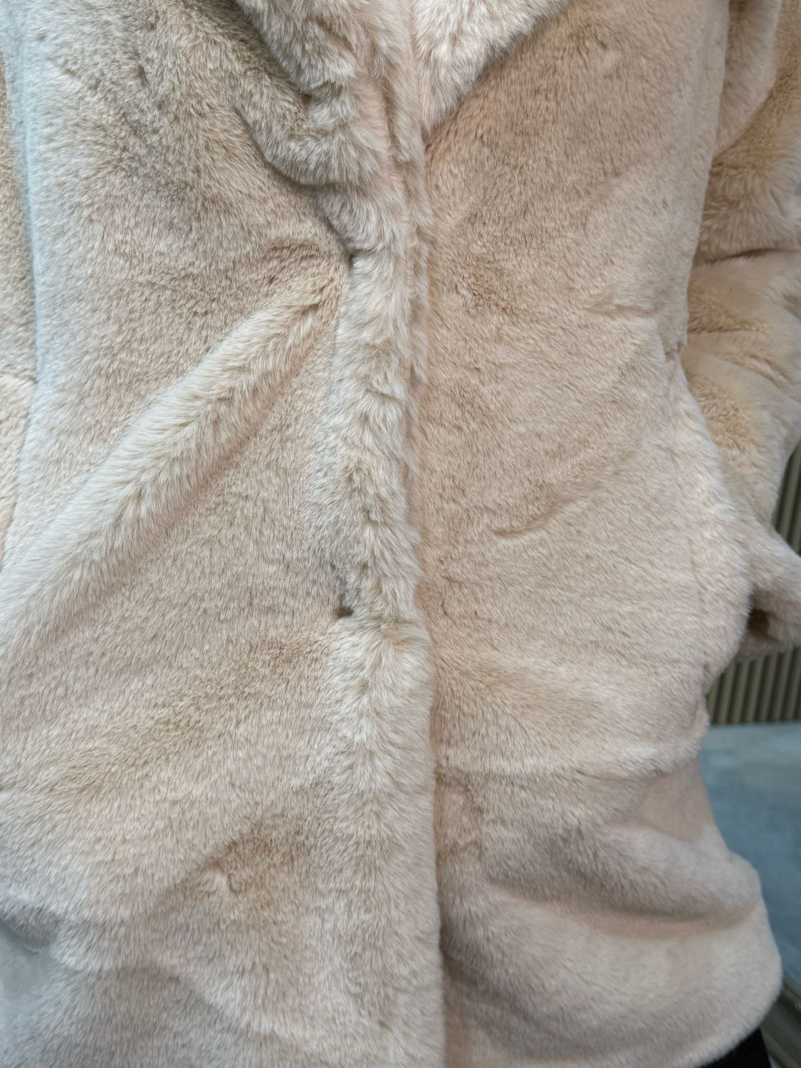 Faux Mid Length Fur Coat Cream