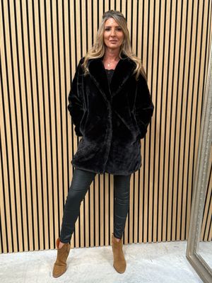 Faux Mid length Fur Coat Black