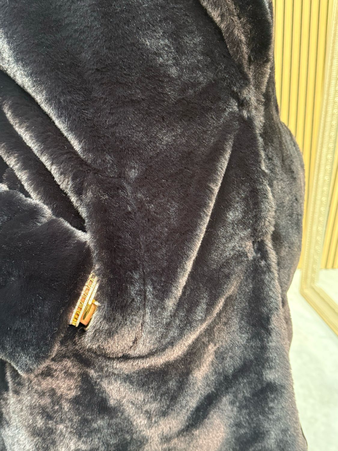 Faux Mid length Fur Coat Black