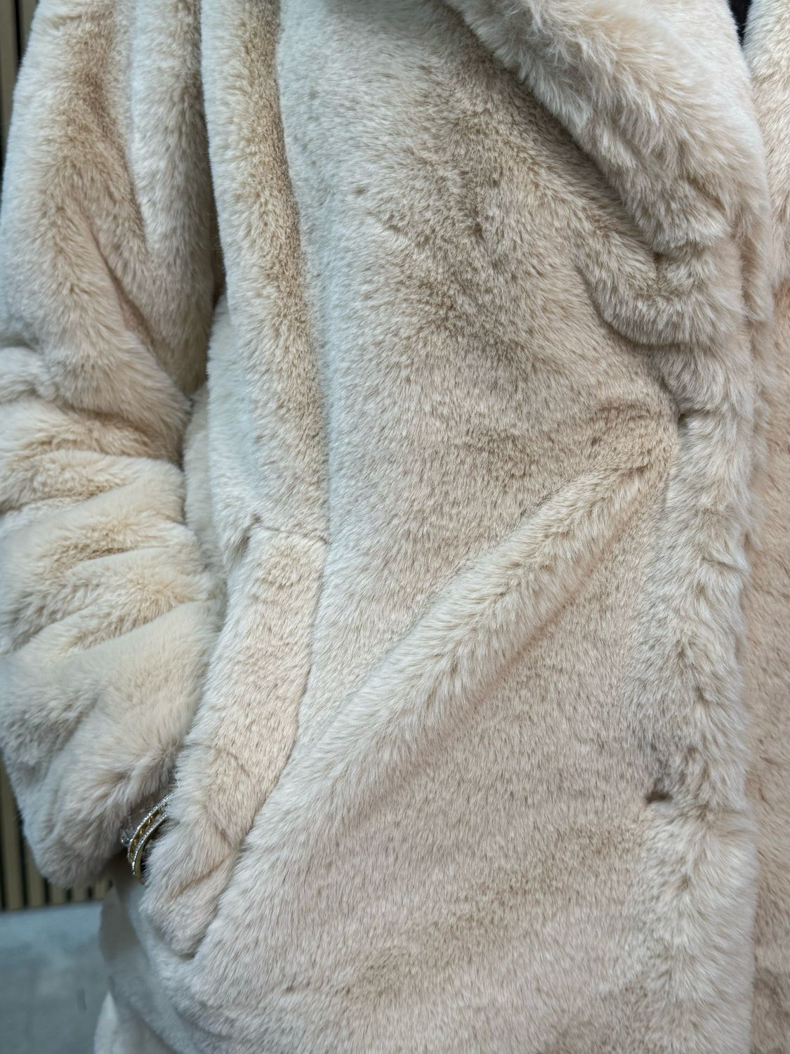 Faux Mid Length Fur Coat Cream