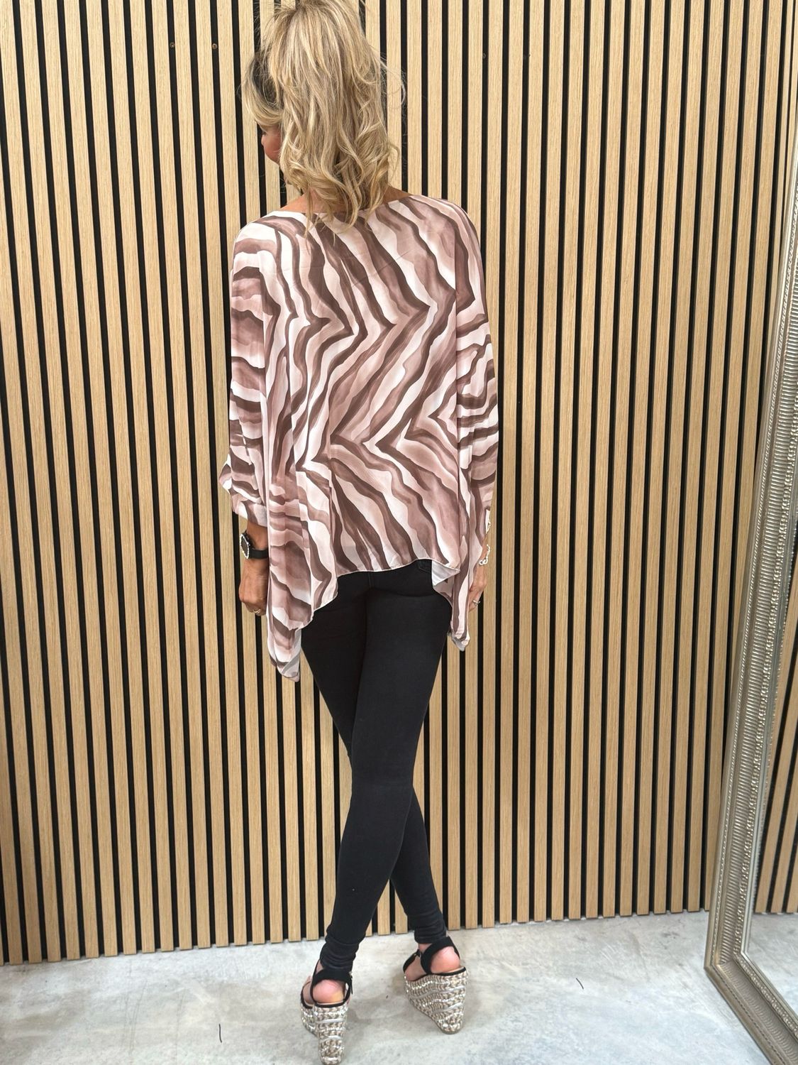 Serafina Flowing Layered Batwing Top Taupe &amp; Beige